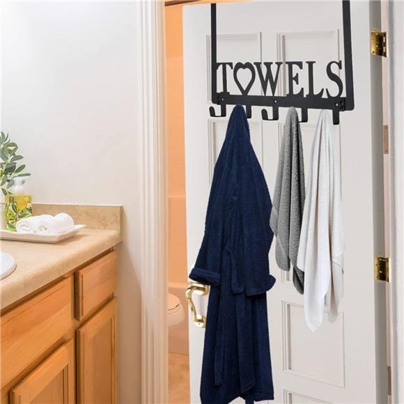 Over The Door Towel Rack Metal Bath Towel Holder Hanger for Bathroom Bedroom - Picture 5 of 6